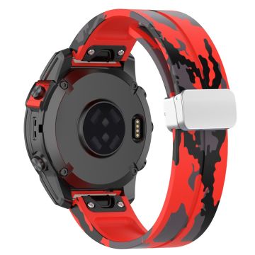 Garmin Fenix 7S / 6S Pro / 5S Plus / Instinct 2S kamuflasjeklokkearmbånd med sølvspenne 20 mm sportsarmbånd - Camo Rød