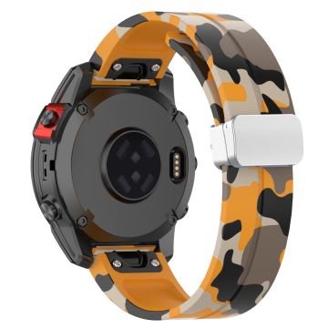 Garmin Fenix 7S / 6S Pro / 5S Plus / Instinct 2S kamuflasjeklokkearmbånd med sølvspenne 20 mm sportsarmbånd - Camo Gul