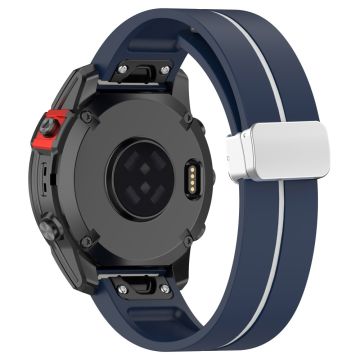 Garmin Fenix 7S / 6S Pro / 5S Plus / Instinct 2S Fleksible klokkeremmer Sølvspenne 20mm Dual Color Stripes Strap - Midnattsblå + Hvit