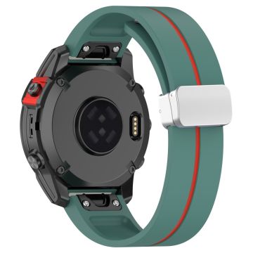 Garmin Fenix 7S / 6S Pro / 5S Plus / Instinct 2S Fleksible klokkeremmer Sølvspenne 20mm Dual Color Stripes Strap - Olivengrønn + Rød