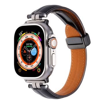 Apple Watch Series 41mm - 40mm - 38mm Universal Watch Band Crazy Horse Texture Strap - Svart + Svart Spenne Spenne