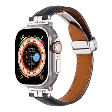 Apple Watch Series 41mm - 40mm - 38mm Universal Watch Band Crazy Horse Texture Strap - Svart + Sølv Spenne Spenne