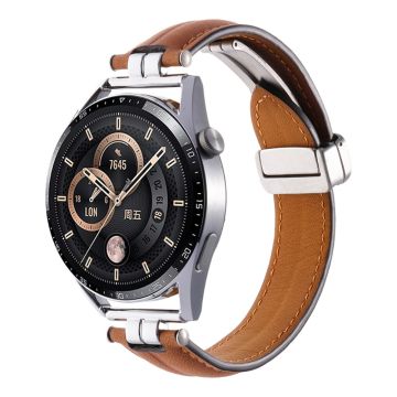 22 mm klokkerem til Samsung Galaxy Watch3 45 mm / Garmin Venu 3 rustfritt stål sammenleggbar spenne i lær - Karamell / Sølv Spenne Spenne