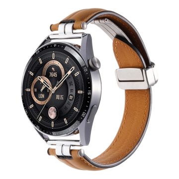 22 mm klokkerem til Samsung Galaxy Watch3 45 mm / Garmin Venu 3 rustfritt stål sammenleggbar spenne i lær - Gul / Sølv Spenne Spenne