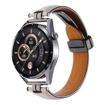 22 mm klokkerem til Samsung Galaxy Watch3 45 mm / Garmin Venu 3 rustfritt stål sammenleggbar spenne i lær - Beige / Svart Spenne Spenne