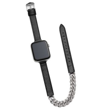 Apple Watch Series 41 mm - 40 mm - 38 mm Universalklokkearmbånd i skinn og skinnende kjetting - Svart