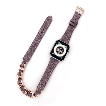 Apple Watch Series 41 mm - 40 mm - 38 mm Universalklokkearmbånd i denim, lær og sinkmetall - Fiolett