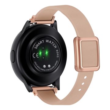 Samsung Galaxy Watch 20 mm universal lærrem med magnetisk sammenleggbar spenne - Rosa / Rosa Gullspenne Og Spenne I Roségull