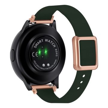 Samsung Galaxy Watch 20 mm universal lærrem med magnetisk sammenleggbar spenne - Mørkegrønn / Rosa Gullspenne Og Spenne I Roségull