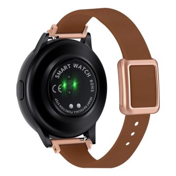 Samsung Galaxy Watch 20 mm universal lærrem med magnetisk sammenleggbar spenne - Brun / Rosa Gullspenne Og Spenne I Roségull