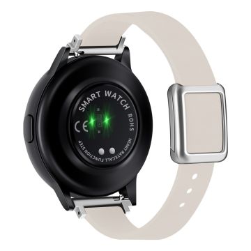 Samsung Galaxy Watch 20 mm universal lærrem med magnetisk sammenleggbar spenne - Starlight / Sølv Spenne Og Spenne I Roségull