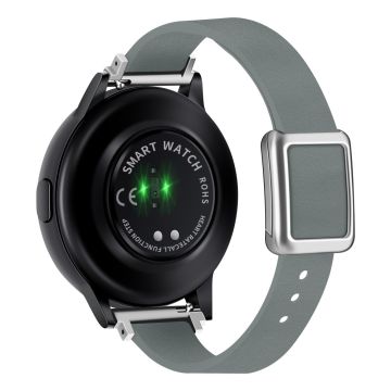 Samsung Galaxy Watch 20 mm universal lærrem med magnetisk sammenleggbar spenne - Linblå / Sølvspenne Og Spenne I Roségull