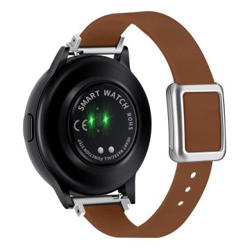 Samsung Galaxy Watch 20 mm universal lærrem med magnetisk sammenleggbar spenne - Brun / Sølv Spenne Og Spenne I Roségull