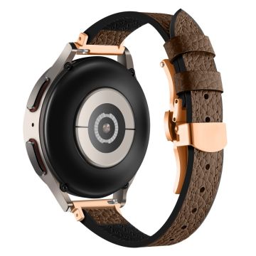 Samsung Gear S3 Classic / Huawei Watch Ultimate / Xiaomi Watch S1 Klokkerem 22mm Silikon og ekte lærklokkerem - Brun / Spenne I Roségull