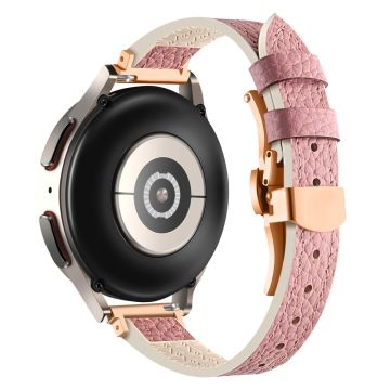 Samsung Gear S3 Classic / Huawei Watch Ultimate / Xiaomi Watch S1 Klokkerem 22mm Silikon og ekte lærklokkerem - Rosa / Spenne I Roségull