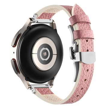 Samsung Gear S3 Classic / Huawei Watch Ultimate / Xiaomi Watch S1 Klokkerem 22mm Silikon og ekte lærklokkerem - Rosa / Sølvspenne