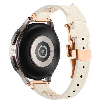 Samsung Gear S3 Classic / Huawei Watch Ultimate / Xiaomi Watch S1 Klokkerem 22mm Silikon og ekte lærklokkerem - Beige / Spenne I Roségull