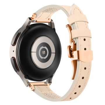 Samsung Gear S3 Classic / Huawei Watch Ultimate / Xiaomi Watch S1 Klokkerem 22mm Silikon og ekte lærklokkerem - Aprikos / Spenne I Roségull