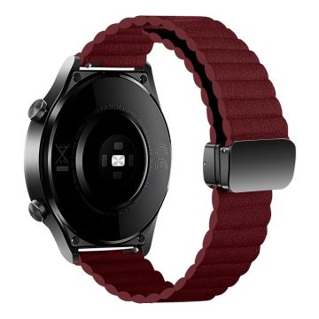 Samsung Gear S3 Classic / Garmin Vivoactive 4 Magnetisk klokkerem 22 mm lærrem - Vinrød