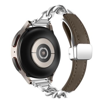 Samsung Galaxy Watch6 / Garmin Venu Sq 2 Magnetisk klokkerem 20 mm i ekte okselær - Solbrun