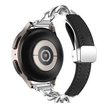 Samsung Galaxy Watch6 / Garmin Venu Sq 2 Magnetisk klokkerem 20 mm i ekte okselær - Svart