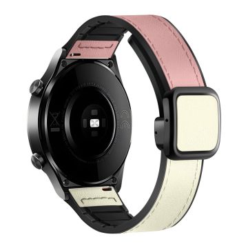 Samsung Gear S3 Classic / Garmin Vivoactive 4 Magnetisk 22 mm lærbelagt, fleksibel klokkerem - Rosa + Hvit