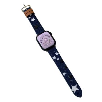 Apple Watch 41mm / 40mm / 38mm klokkerem med broderi - Hjerte Femtakket Stjerne Mørkeblå Denim Denim