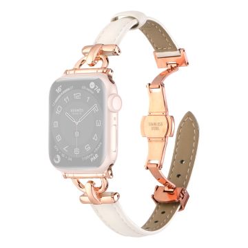 Apple Watch 41 mm / 40 mm / 38 mm lærarmbånd - Hvit / Spenne I Roségull