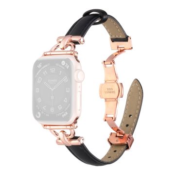 Apple Watch 41 mm / 40 mm / 38 mm lærarmbånd - Svart / Spenne I Roségull