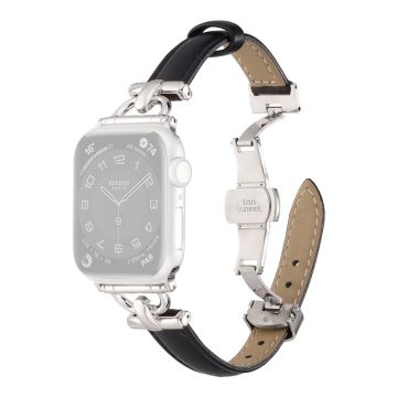 Apple Watch 41 mm / 40 mm / 38 mm lærarmbånd - Svart / Sølvspenne