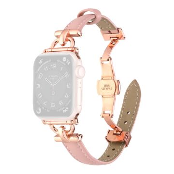 Apple Watch 41 mm / 40 mm / 38 mm lærarmbånd - Lyserosa / Spenne I Roségull