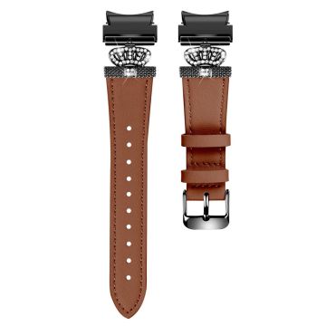 Samsung Galaxy Watch6 40mm / 44mm / Watch6 Classic 43mm / 47mm Watchband Connector Genuine Cow Leather Strap - Brun