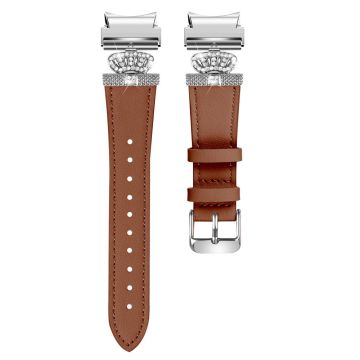 Samsung Galaxy Watch6 40mm / 44mm / Watch6 Classic 43mm / 47mm Watchband Connector Genuine Cow Leather Strap - Brun