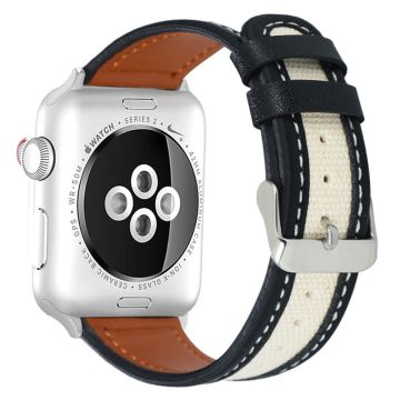 Apple Watch Series 41mm / 40mm / 38mm Cow Leather and Fabric Watch Band - Svart / Hvit