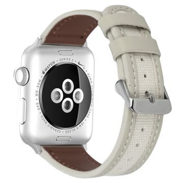 Apple Watch Series 41mm / 40mm / 38mm Cow Leather and Fabric Watch Band - Grå / Hvit