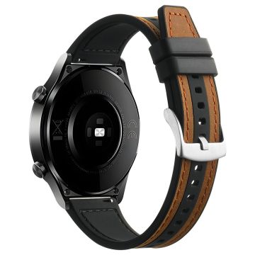 Samsung Galaxy Watch6 Classic 47 mm 43 mm / GarminActive 5 20 mm klokkerem i okseskinnlær og silikon - Mørkebrun + Svart