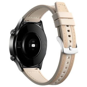 Samsung Galaxy Watch6 Classic 47 mm 43 mm / GarminActive 5 20 mm klokkerem i okseskinnlær og silikon - Aprikos