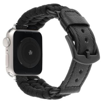 Apple Watch Series 41mm / 40mm / 38mm Flettet tau og ekte kuskinnrem - Svart