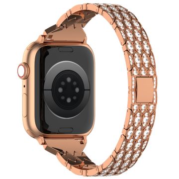 Apple Watch Series 41mm / 40mm / 38mm Metallarmbånd med stein - Rose Gull