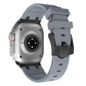 Apple Watch Series 41mm - 40mm - 38mm Universal Liquid Silicone Strap Metal Connector - Svart + Grå