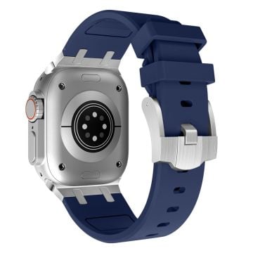 Apple Watch Series 41mm - 40mm - 38mm Universal Liquid Silicone Strap Metal Connector - Sølv + Blå