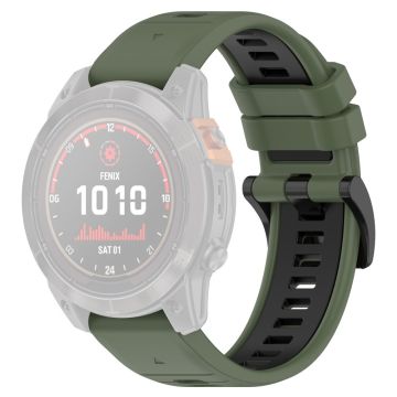 Garmin Fenix 7 / 7 Pro / 6 / 6 Pro QuickFit 22 mm klokkerem i silikon med to farger - Olivengrønn + Svart