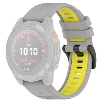 Garmin Fenix 7 / 7 Pro / 6 / 6 Pro QuickFit 22 mm klokkerem i silikon med to farger - Grå + Gul