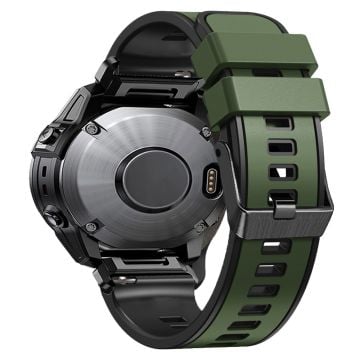 KALEBOL KLB-SSGJ-001 Garmin Fenix 7X / 7X Pro Silikonklokkearmbånd 26 mm med to farger - Militærgrønn + Svart