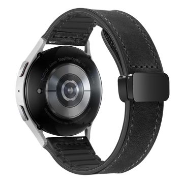 Samsung Galaxy Gear S3 Classic / Huawei Watch GT 4 46 mm magnetisk klokkerem i ekte okselær, 22 mm - Svart