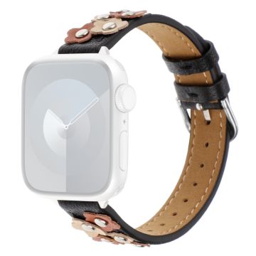 Apple Watch Series 41mm - 40mm - 38mm PU-klokkerem med blomsternitter - Svart