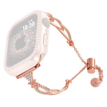 Apple Watch Series 41mm - 40mm - 38mm Kobberarmbånd Rhinestone Decor Strap - Rose Gull