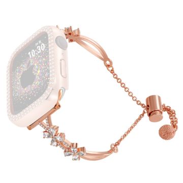 Rhinestone Flower Decor Strap Apple Watch Series 41mm - 40mm - 38mm kobberarmbånd - Rose Gull