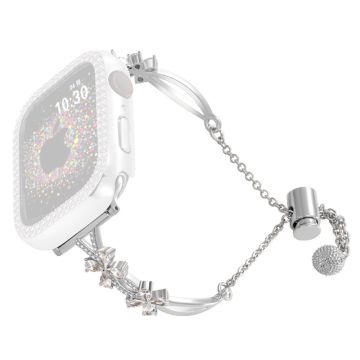 Rhinestone Flower Decor Strap Apple Watch Series 41mm - 40mm - 38mm kobberarmbånd - Sølv