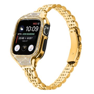 Apple Watch Serie 6 / 5 / 4 / SE (2022) / SE (2023) / SE 40 mm galvanisert 7 perler rustfritt stålrem med urkasse - Gull